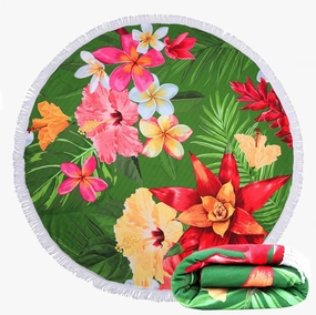Violet Mist Floral Round Beach Towel Round Mandala Beach Blanket 60 inch Oversized Microfiber Blanket Extra Large Swim Pool Bath Circle Towel with Tassels for Women Men Adults
