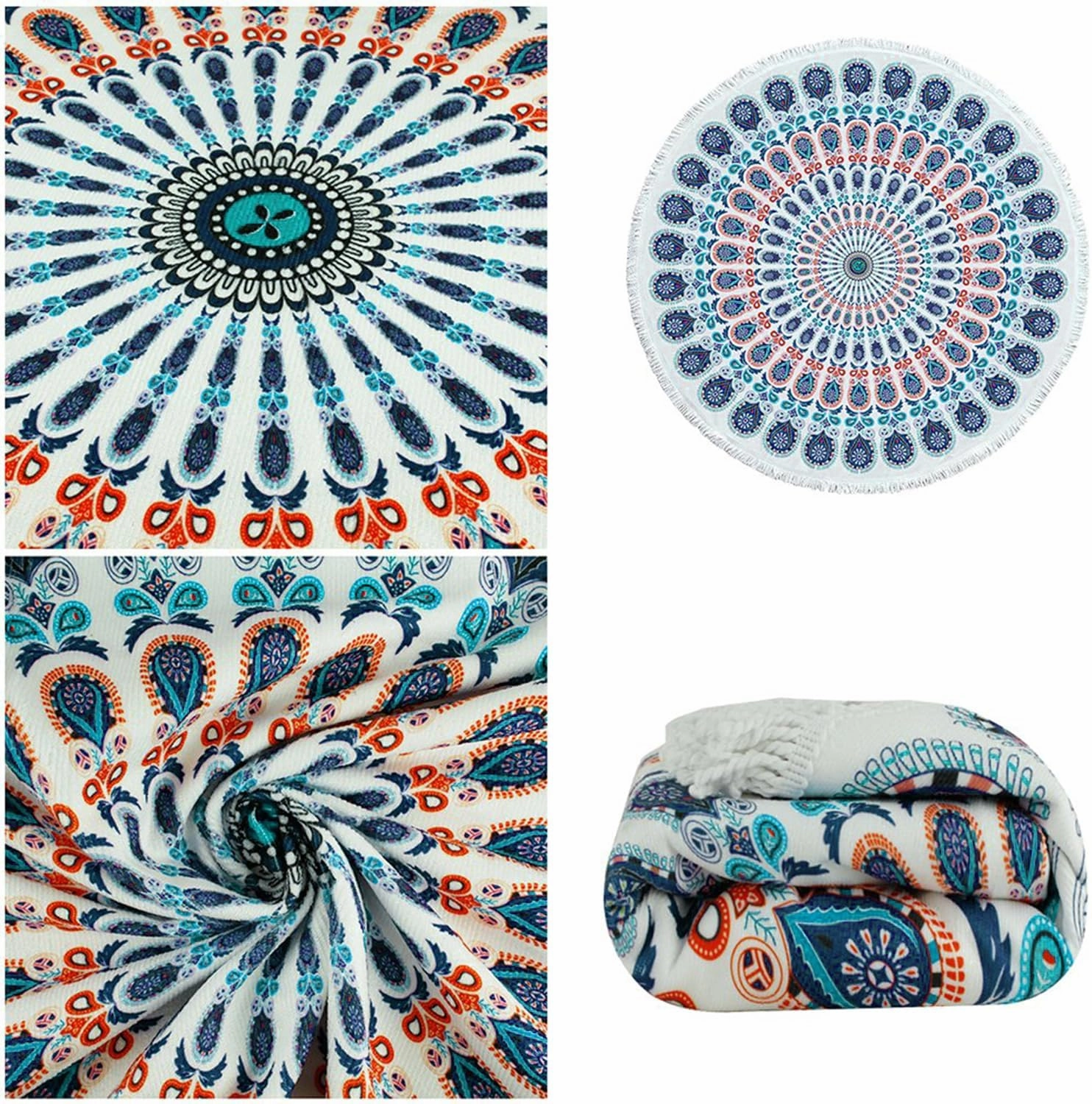 Violet Mist Purple Mandala Round Beach Blanket 60" Hippie Boho Microfibre Beach Towel Throw with Fringe Large Sand Free Circle Beach Blanket with Tassels for Women Travel Swimming Pool Picnic Towel