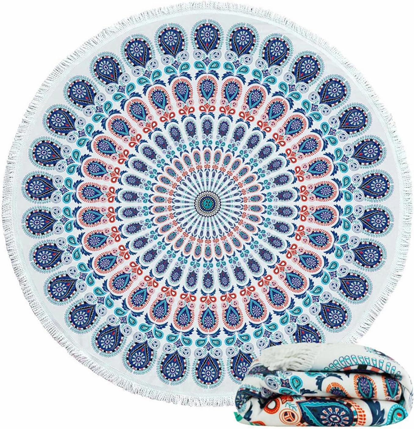 Violet Mist Purple Mandala Round Beach Blanket 60" Hippie Boho Microfibre Beach Towel Throw with Fringe Large Sand Free Circle Beach Blanket with Tassels for Women Travel Swimming Pool Picnic Towel