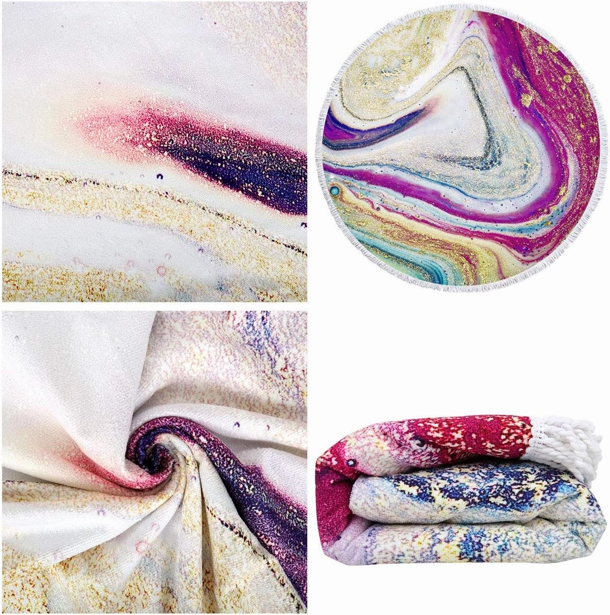 Violet Mist Purple Quicksand Round Beach Blanket 60" Microfibre Circular Beach Towel Throw with Fringe Large Sand Free Circle Beach Blanket with Tassels for Women Travel Swimming Pool Picnic Towel