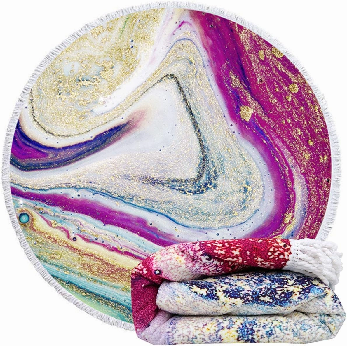 Violet Mist Purple Quicksand Round Beach Blanket 60" Microfibre Circular Beach Towel Throw with Fringe Large Sand Free Circle Beach Blanket with Tassels for Women Travel Swimming Pool Picnic Towel
