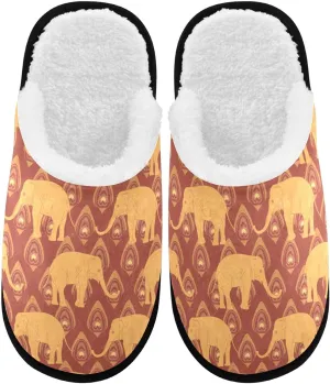 visesunny Funny Slippers for Women Men Soft Plush Warm Fuzzy Winter holiday slippers Brown Ochre Elephant and Peacock Feather Animal Cozy House Slippers Comfy Bedroom Slippers Indoor Outdoor Shoes
