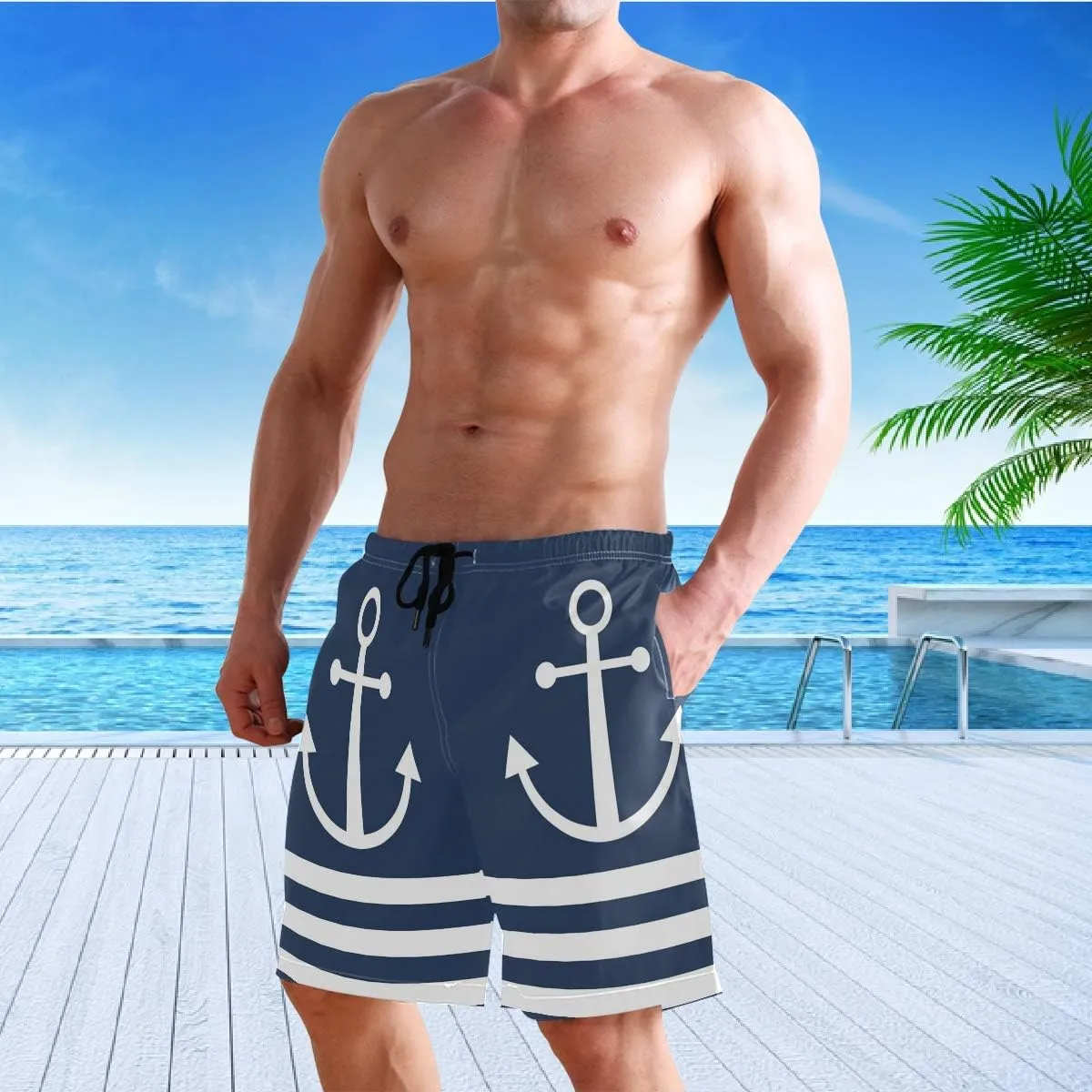 visesunny Mens Funny Swim Trunks Quick Dry Beachwear Sports Running Swim Board Shorts Mesh Lining