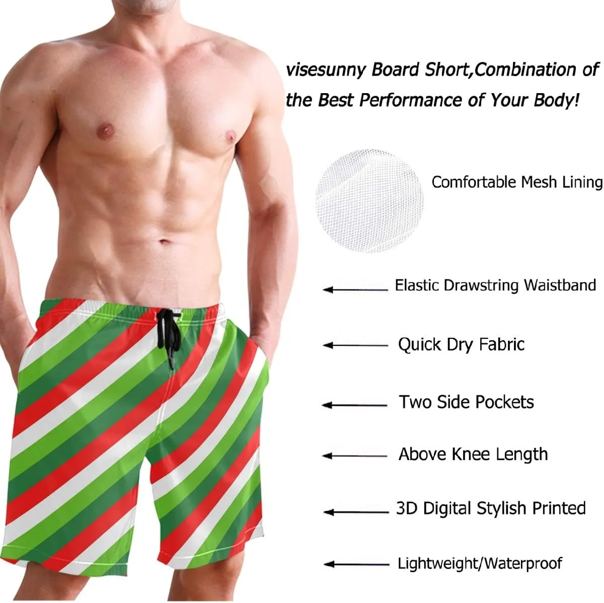 visesunny Men's Novelty Beach Shorts Quick Dry Swimwear Sports Running Swim Board Shorts Bathing Suits