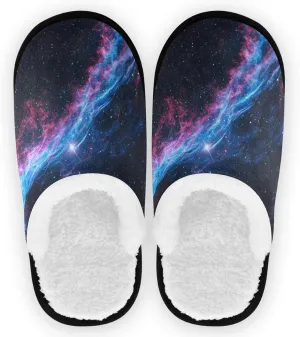 visesunny Witch Broom Nebula Slippers for Women Mens Winter Warm Memory Foam Cotton Home Slippers Soft Plush Fleece Slip on House Slippers for Girls Indoor Outdoor Shoes