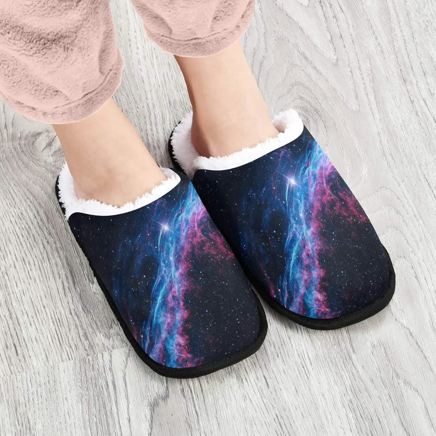 visesunny Witch Broom Nebula Slippers for Women Mens Winter Warm Memory Foam Cotton Home Slippers Soft Plush Fleece Slip on House Slippers for Girls Indoor Outdoor Shoes