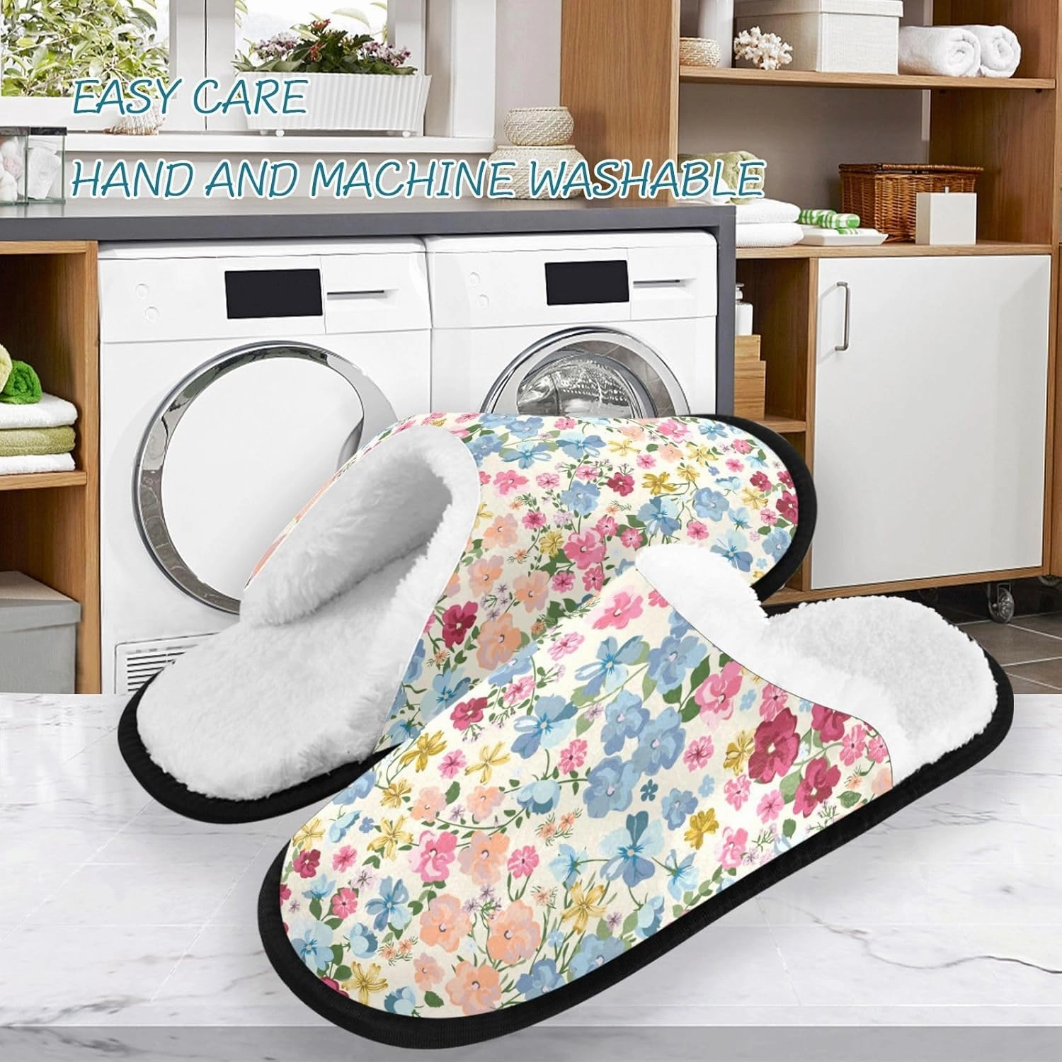 visesunny Funny Slippers for Women Men Soft Plush Warm Fuzzy Winter holiday slippers Oil Painting Little Flower Cozy House Slippers Comfy Bedroom Slippers Indoor Outdoor Shoes