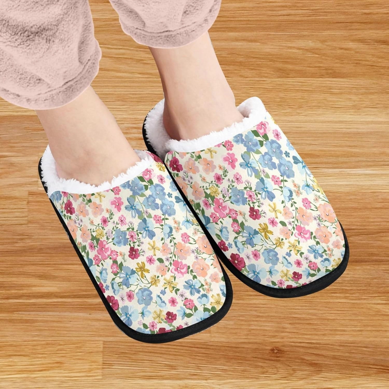 visesunny Funny Slippers for Women Men Soft Plush Warm Fuzzy Winter holiday slippers Oil Painting Little Flower Cozy House Slippers Comfy Bedroom Slippers Indoor Outdoor Shoes