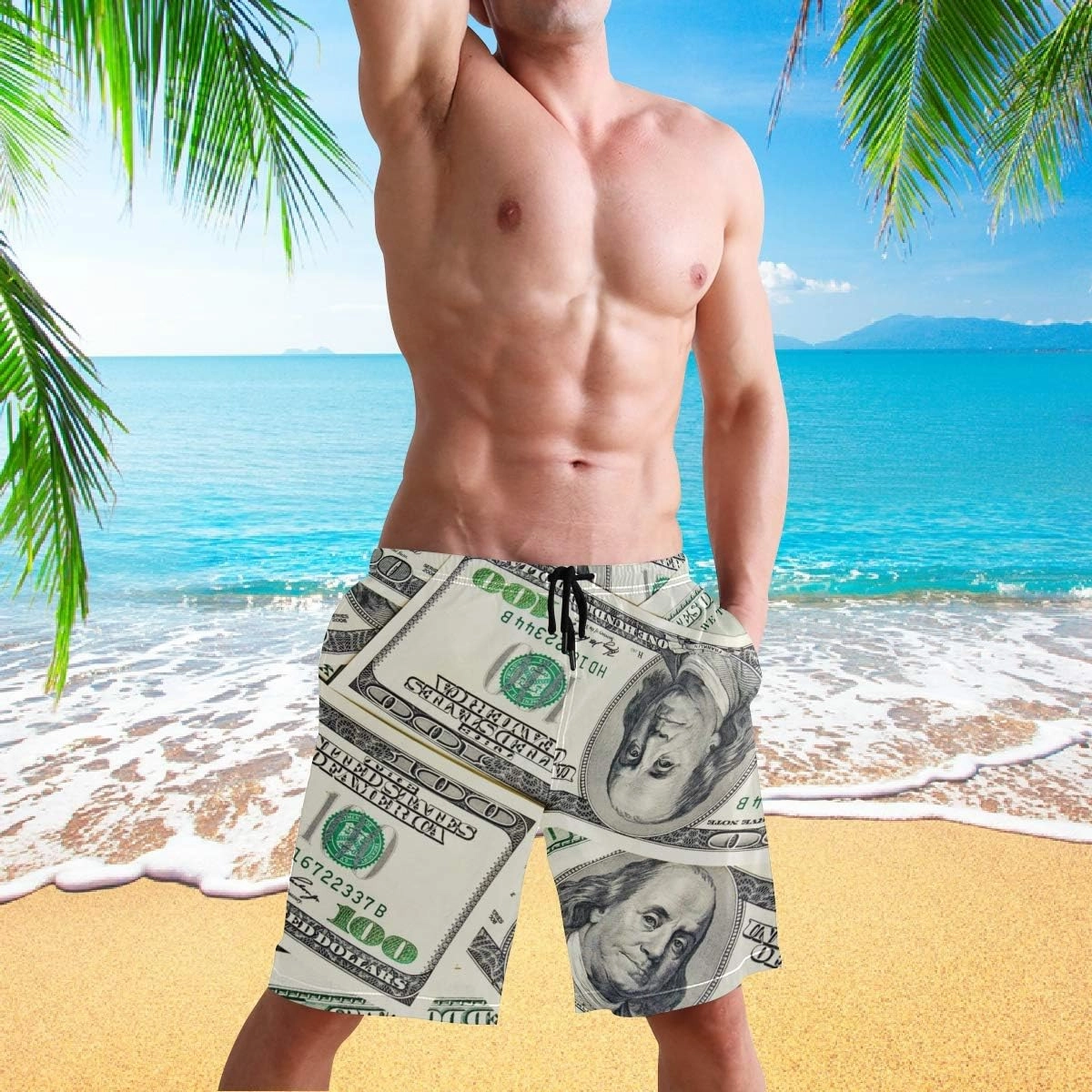 visesunny Hawaiian Men's Summer Beach Shorts Swim Trunks Sports Running Bathing Suits with Mesh Lining