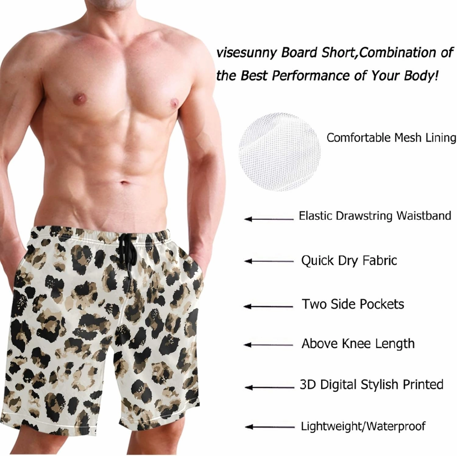 visesunny New Summer Men's Swim Trunks Quick Dry Bathing Suits Holiday Beach Short Casual Board Shorts