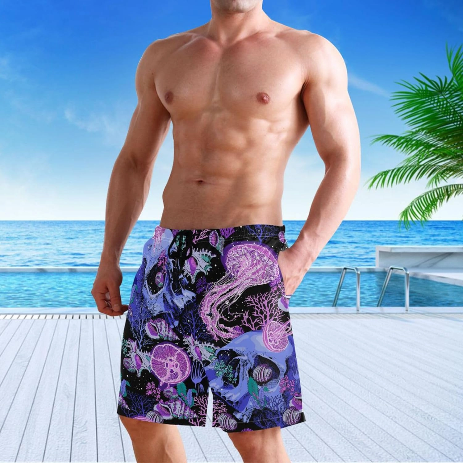 visesunny Stylish Mens Swim Trunks Quick Dry Beachwear Sports Swim Board Shorts Holiday Party Bathing Suits