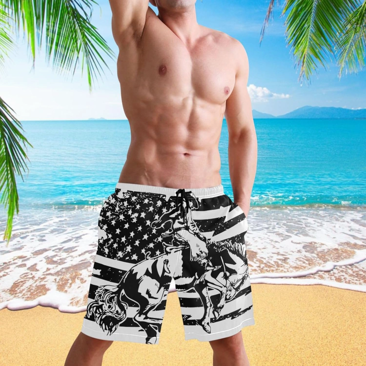 visesunny Stylish Summer Mens Swim Trunks Quick Dry Beachwear Sports Swim Board Shorts Holiday Party Bathing Suits