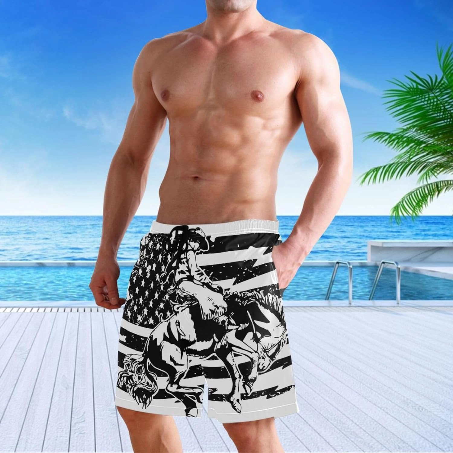 visesunny Stylish Summer Mens Swim Trunks Quick Dry Beachwear Sports Swim Board Shorts Holiday Party Bathing Suits