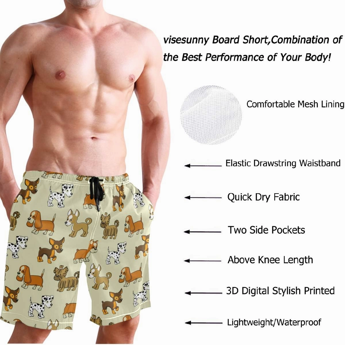 visesunny Summer Mens Swim Trunks Mesh Liner Swimming Trunks Men's Bathing Suit Quick Dry Swim Shorts