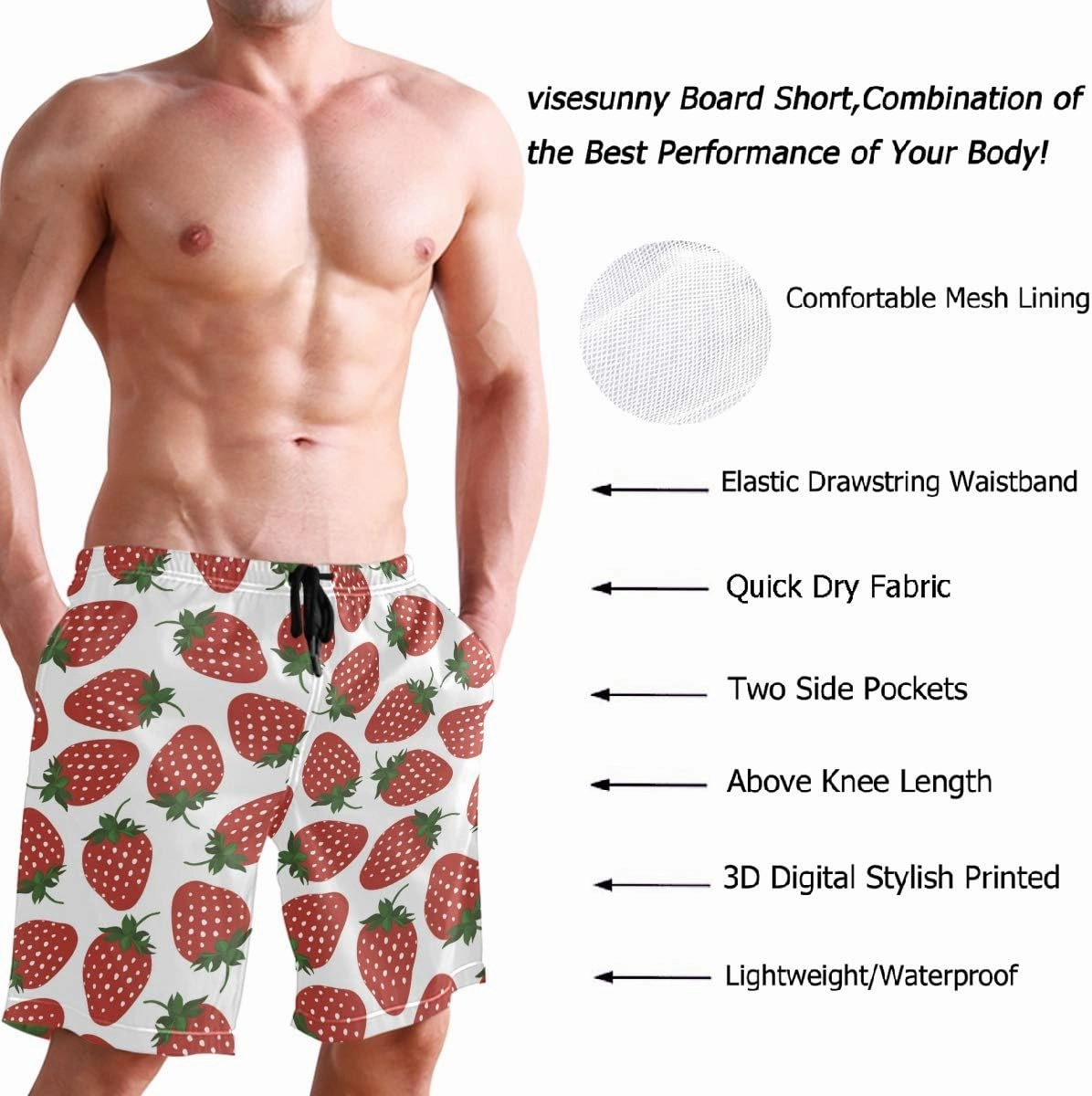 visesunny Summer Mens Swim Trunks Mesh Liner Swimming Trunks Men's Bathing Suit Quick Dry Swim Shorts