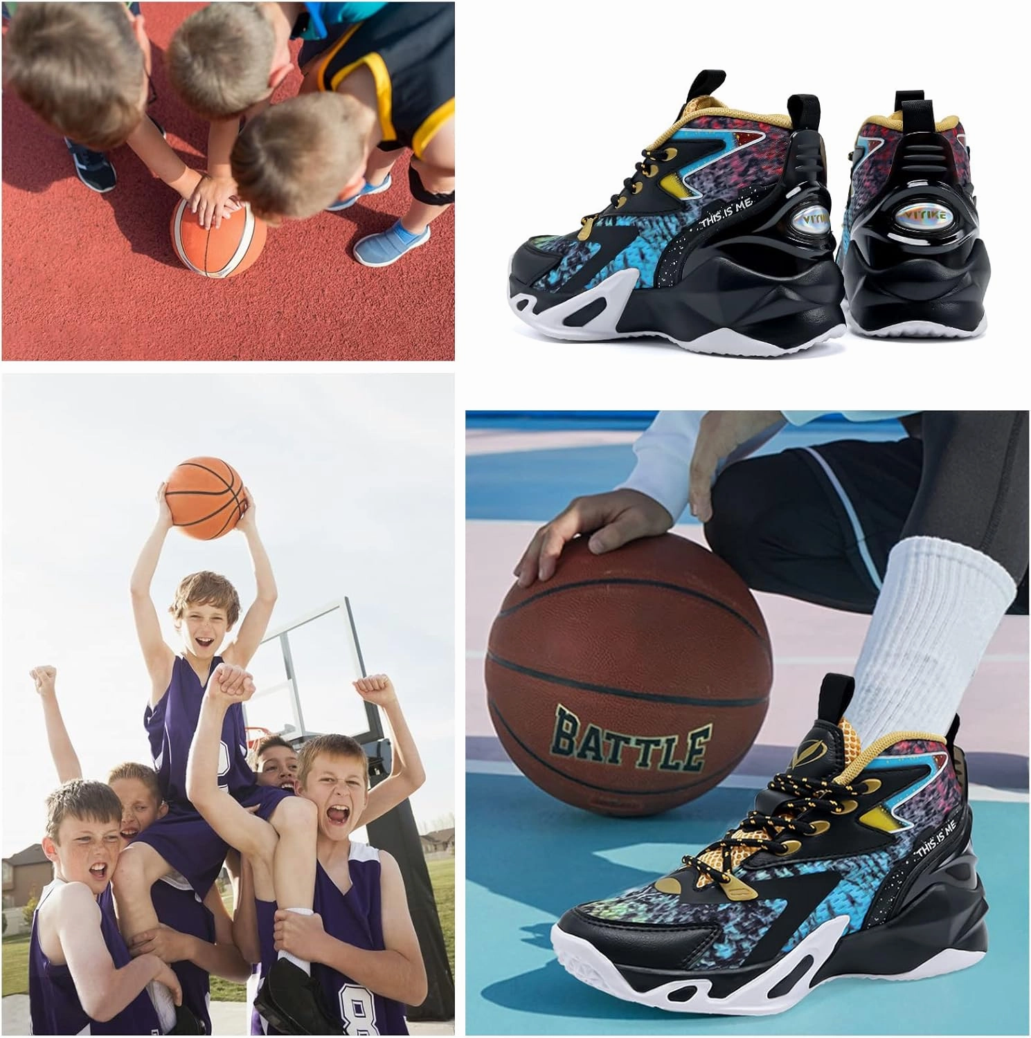VITUOFLY Kids Basketball Shoes Boys Air Cushion Sneakers Girls Mid Top School Hoops Shoes Non-Slip Outdoor Sports Running Gym Comfortable Durable Little Kid/Big Kid