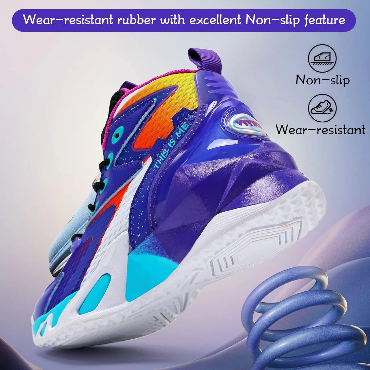 VITUOFLY Kids Basketball Shoes Boys Air Cushion Sneakers Girls Mid Top School Hoops Shoes Non-Slip Outdoor Sports Running Gym Comfortable Durable Little Kid/Big Kid