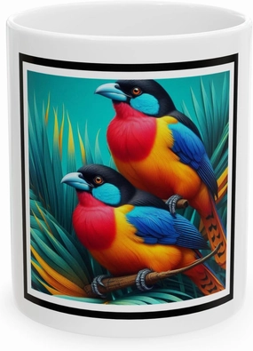 Vividly Colorful Scarlet-Rumped Caciques Ceramic Mug 11oz