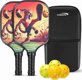 Vsmooth Pickleball Paddles Premium Pickleball Paddle Racket Pickleball Paddles Set of 4 with Pickleball Balls Durable Fiberglass Surface Fiberglass Pickleball Racquet Set for Adults & Kids