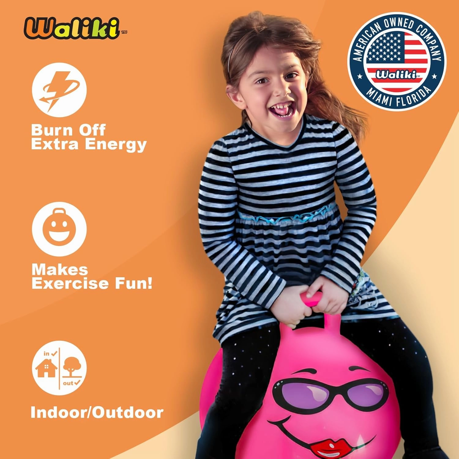 WALIKI Hopper Ball for Kids 3-6 | Hippity Hop | Jumping Hopping Ball | Relay Races | Pink 18”