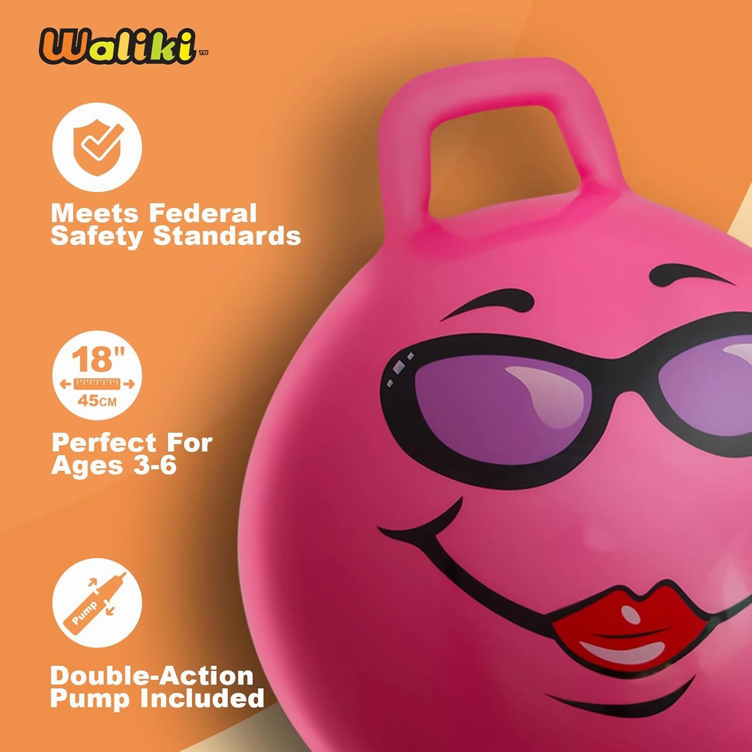 WALIKI Hopper Ball for Kids 3-6 | Hippity Hop | Jumping Hopping Ball | Relay Races | Pink 18”