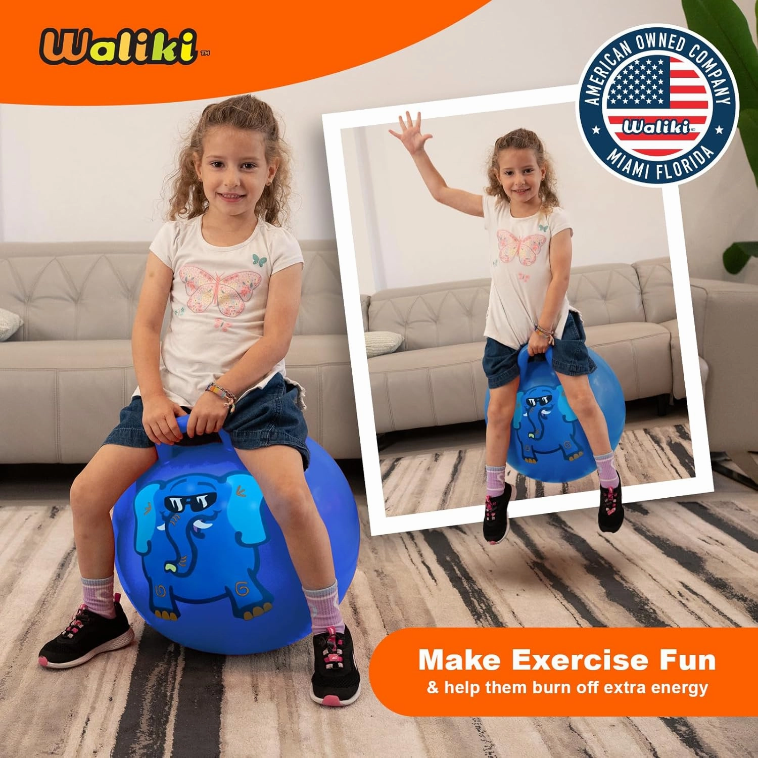 WALIKI Hopper Ball Toy for Boys and Girls Ages 3-6 | Hippity Hop Jumping Ball | Cool Birthday Gift | Blue | 18"