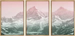 wall26 Framed Wall Art Print Set Duotone Pink & Green Snowy Mountain Range Nature Wilderness Photography Realism Rustic Scenic Colorful Ultra for Living Room, Bedroom, Office - 16"x24"x3 Natural