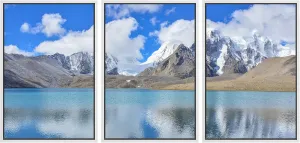 wall26 Framed Wall Art Print Set Snowy Mountain Range with Blue Lake Nature Wilderness Photography Realism Rustic Colorful Multicolor Ultra for Living Room, Bedroom, Office - 24"x36"x3 White