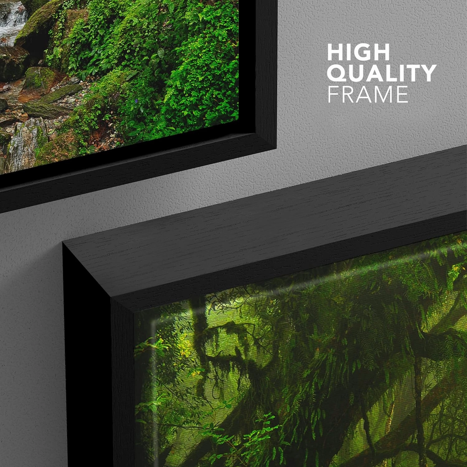 wall26 Framed Canvas Print Wall Art Nepal Green Forest & Waterfall Nature Wilderness Photography Modern Art Rustic Scenic Colorful for Living Room, Bedroom, Office - 24"x36" Black