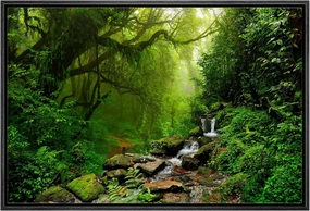 wall26 Framed Canvas Print Wall Art Nepal Green Forest & Waterfall Nature Wilderness Photography Modern Art Rustic Scenic Colorful for Living Room, Bedroom, Office - 24"x36" Black