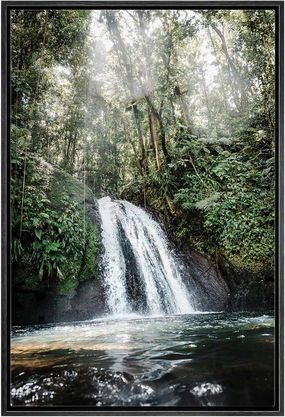wall26 Framed Canvas Print Wall Art Waterfall Forest Landscape in Sunlight Nature Wilderness Photography Modern Rustic Scenic Multicolor Colorful for Living Room, Bedroom, Office - 16"x24" Black