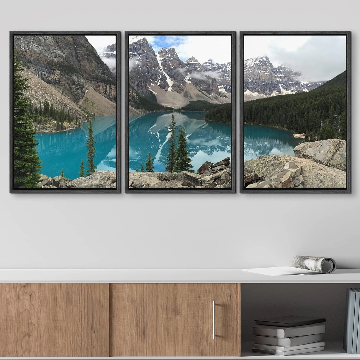 wall26 Framed Wall Art Print Set Bright Blue Lake Reflection of Mountains Nature Wilderness Photography Realism Rustic Colorful Multicolor Ultra for Living Room, Bedroom, Office - 16"x24"x3 Black