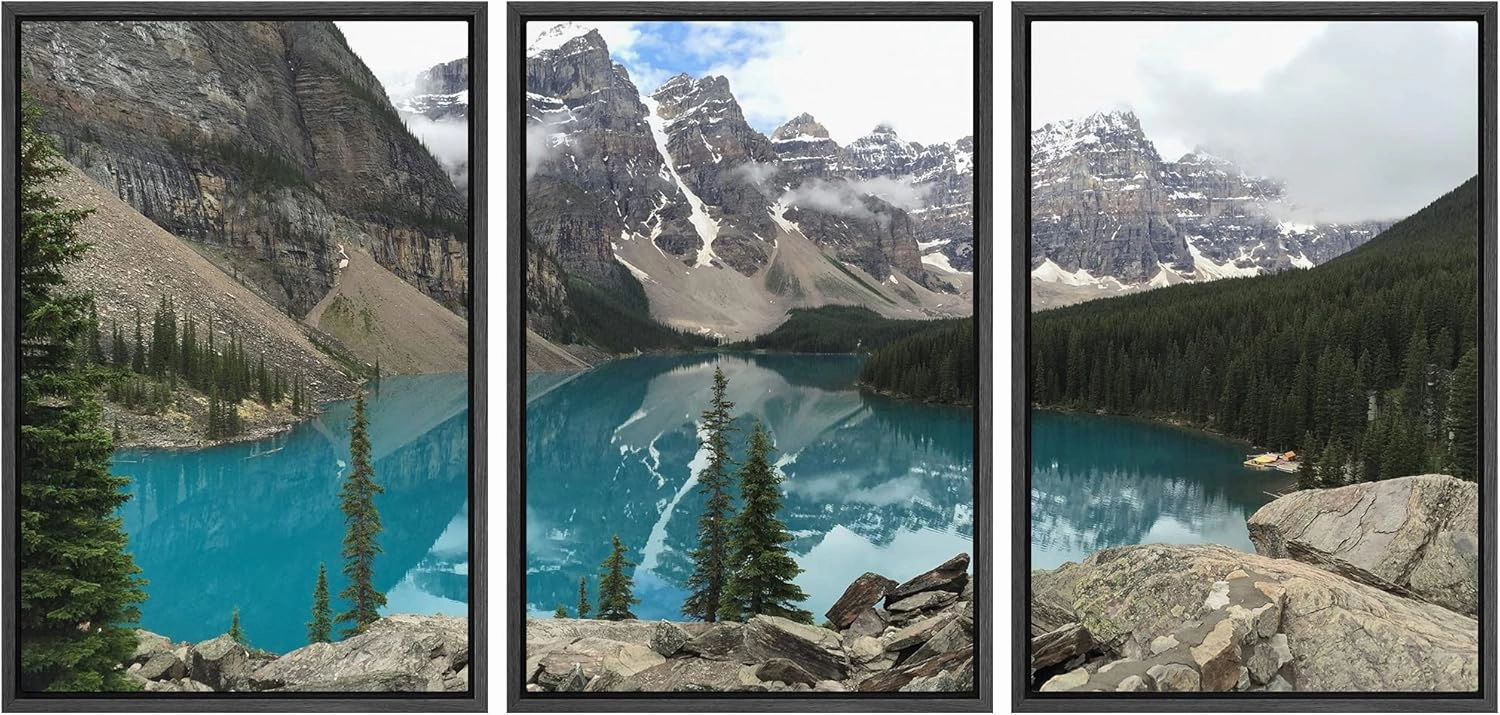 wall26 Framed Wall Art Print Set Bright Blue Lake Reflection of Mountains Nature Wilderness Photography Realism Rustic Colorful Multicolor Ultra for Living Room, Bedroom, Office - 16"x24"x3 Black