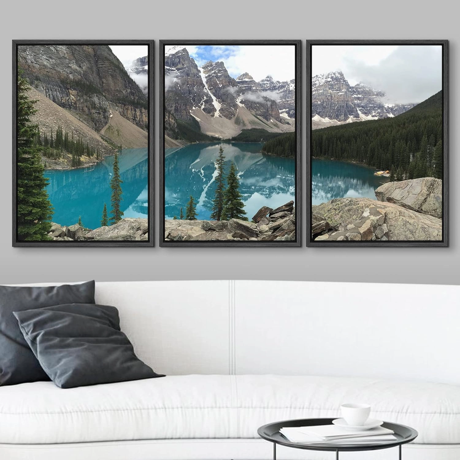 wall26 Framed Wall Art Print Set Bright Blue Lake Reflection of Mountains Nature Wilderness Photography Realism Rustic Colorful Multicolor Ultra for Living Room, Bedroom, Office - 16"x24"x3 Black