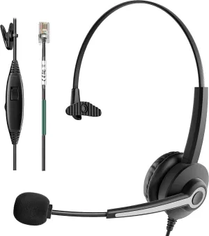 Wantek Phone Headset for Call Center - RJ9 Compatible with ShoreTel, Plantronics, Polycom, Zultys, Toshiba, Avaya, Digium, Nortel Office Phones - Mono
