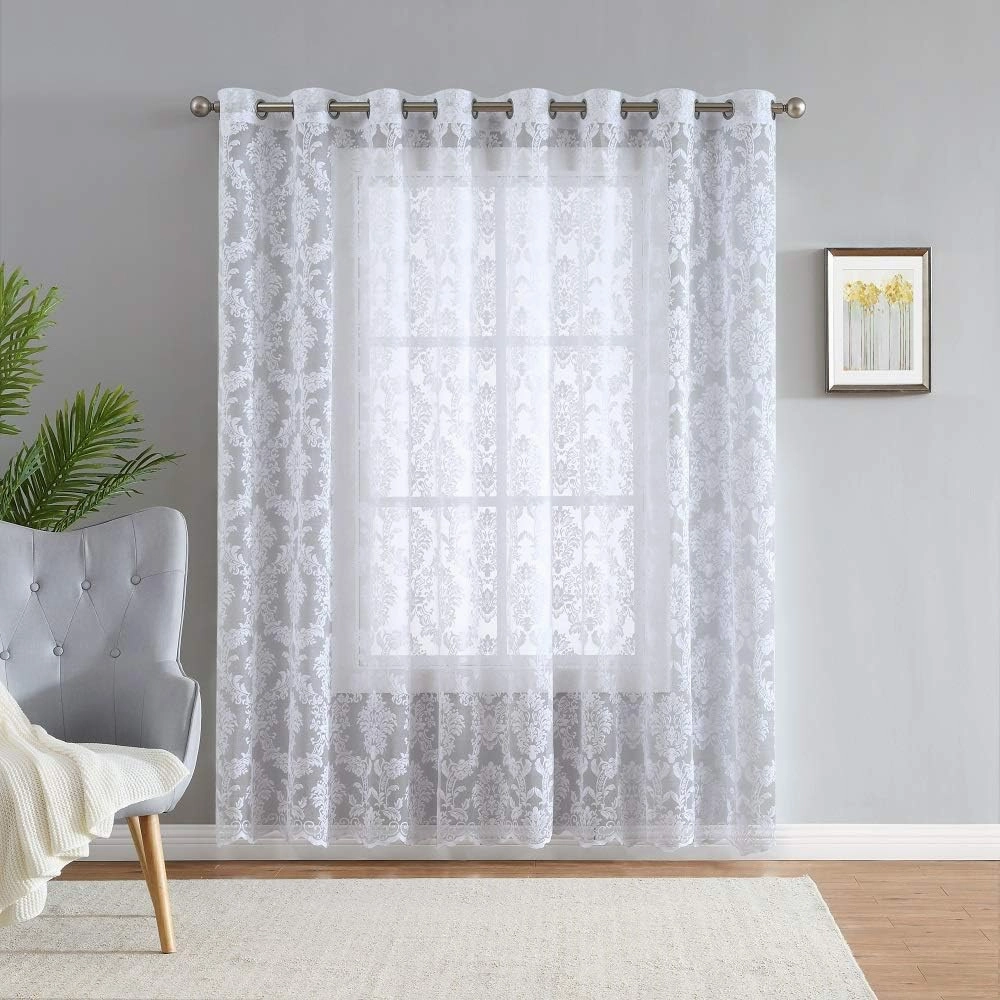 Warm Home Designs Extra Wide 102" x 84" White Color Knitted Lace Patio or Sliding Door Curtains. 16 Grommets Total. Chic, Free Flowing Design at Affordable Price. LI White Patio 84"