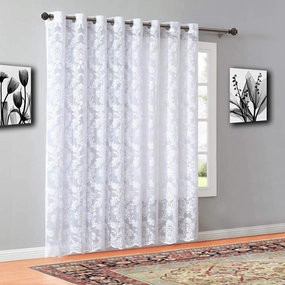 Warm Home Designs Extra Wide 102" x 84" White Color Knitted Lace Patio or Sliding Door Curtains. 16 Grommets Total. Chic, Free Flowing Design at Affordable Price. LI White Patio 84"
