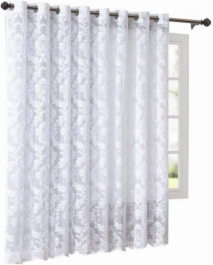 Warm Home Designs Extra Wide 102" x 84" White Color Knitted Lace Patio or Sliding Door Curtains. 16 Grommets Total. Chic, Free Flowing Design at Affordable Price. LI White Patio 84"