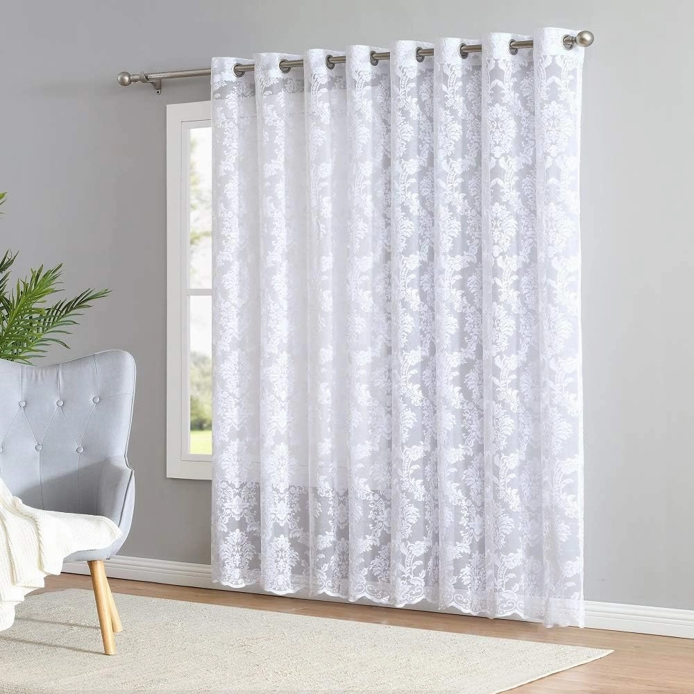 Warm Home Designs Extra Wide 102" x 84" White Color Knitted Lace Patio or Sliding Door Curtains. 16 Grommets Total. Chic, Free Flowing Design at Affordable Price. LI White Patio 84"