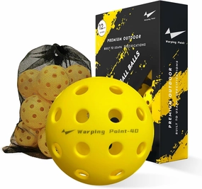 Warping Point Outdoor Pickleball Ball | 40 Holes | 4 Pack, 12 Pack | Meet USAPA Specifications | High Bounce Durable Practice Pickle Ball with Mesh Bag for Beginner Intermediate Player | Yellow, Green