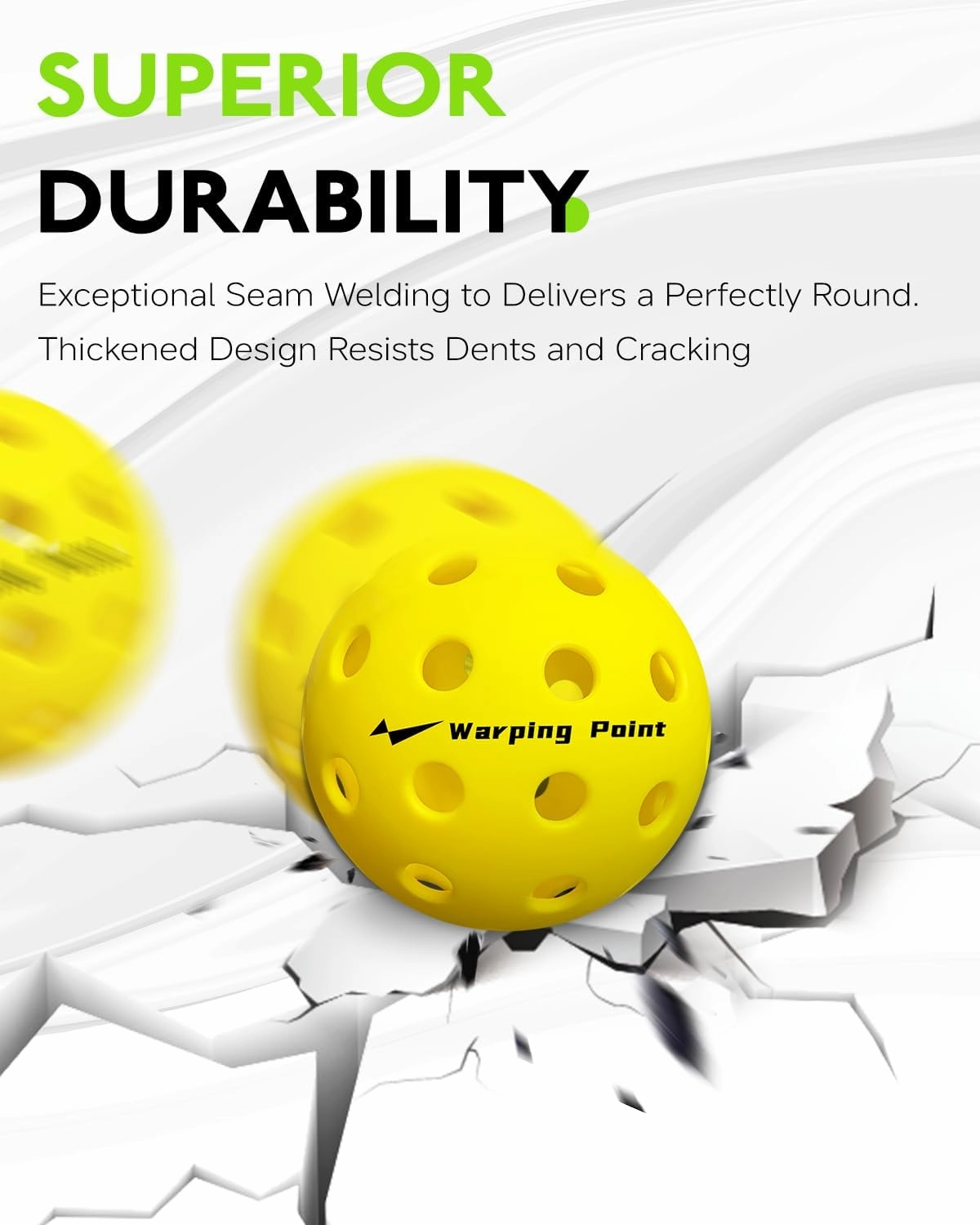 Warping Point Outdoor Pickleball Ball | 40 Holes | 4 Pack, 12 Pack | Meet USAPA Specifications | High Bounce Durable Practice Pickle Ball with Mesh Bag for Beginner Intermediate Player | Yellow, Green