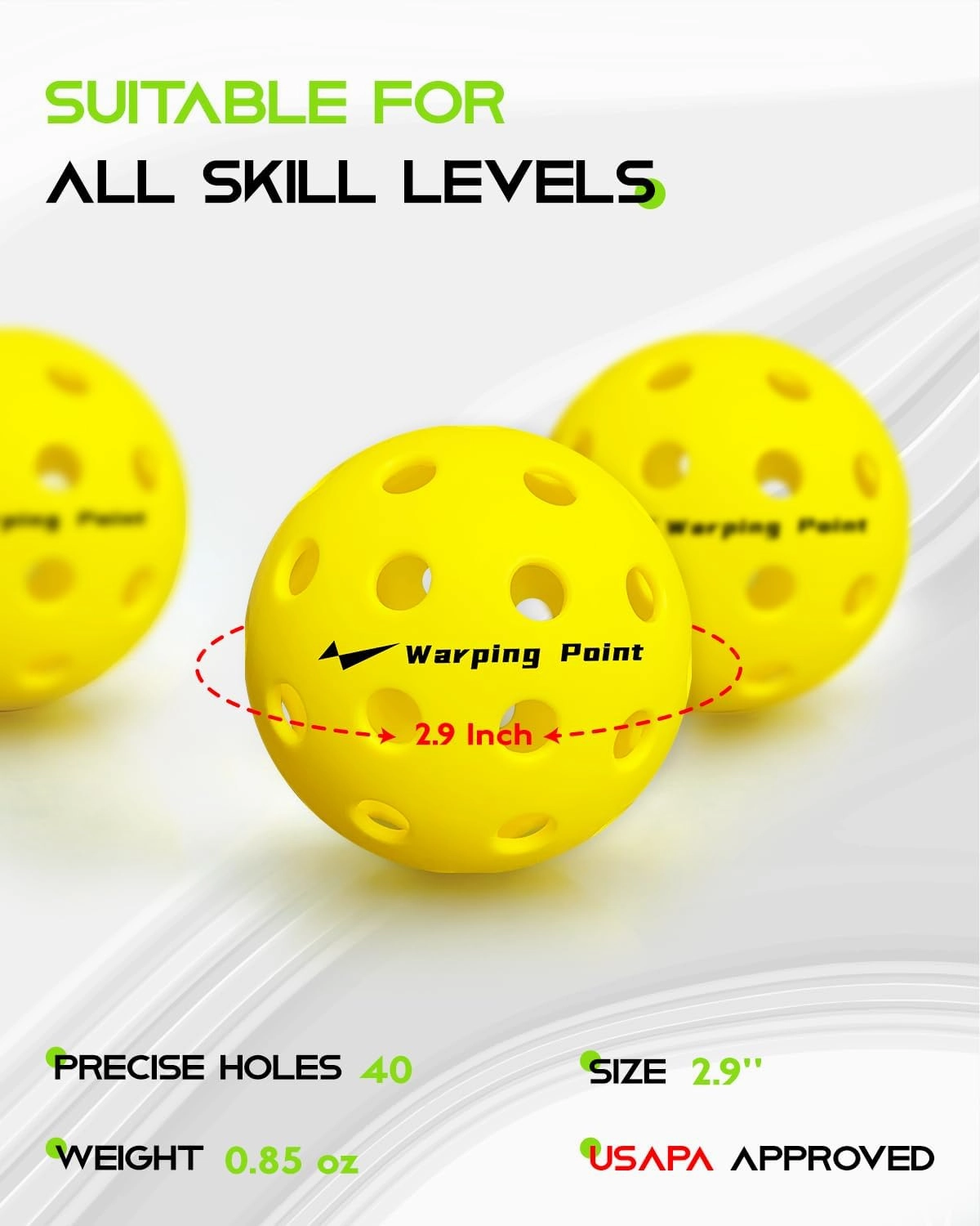 Warping Point Outdoor Pickleball Ball | 40 Holes | 4 Pack, 12 Pack | Meet USAPA Specifications | High Bounce Durable Practice Pickle Ball with Mesh Bag for Beginner Intermediate Player | Yellow, Green