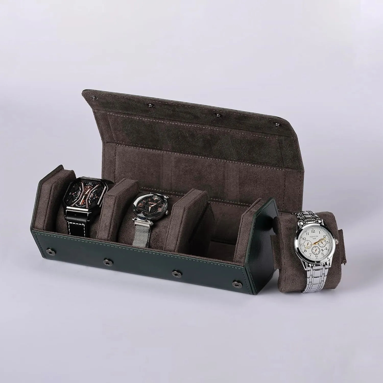 Watch Travel Case for Men: 3 Slot Watch Box Organizer Display Case - Portable Watch Storage & Travel Case - Watch Roll Fits All Wrist Watches & Smart Watches Up to 50mm