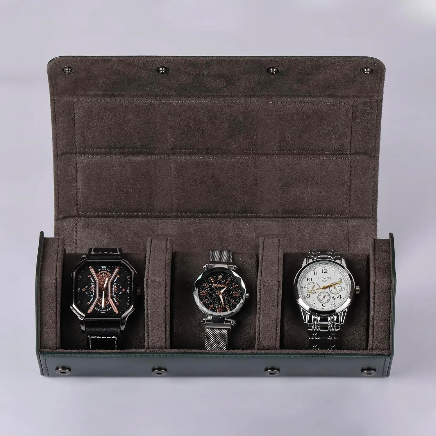 Watch Travel Case for Men: 3 Slot Watch Box Organizer Display Case - Portable Watch Storage & Travel Case - Watch Roll Fits All Wrist Watches & Smart Watches Up to 50mm