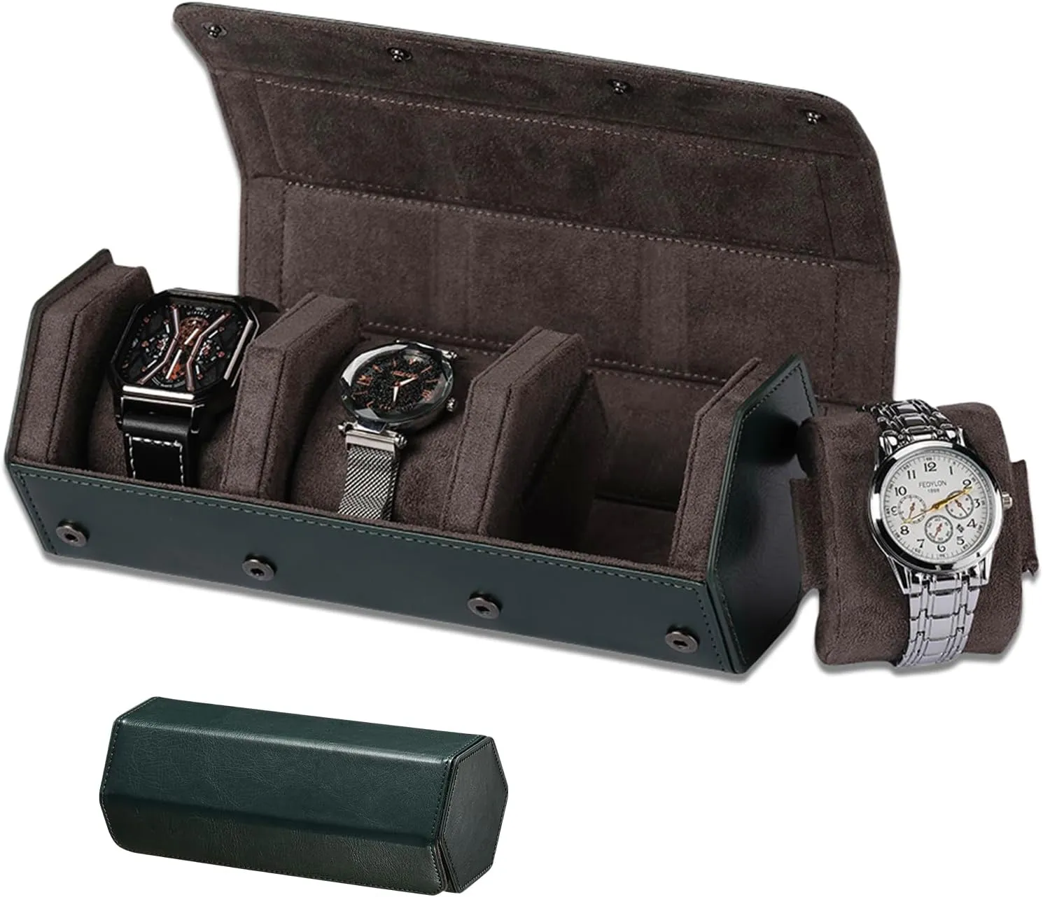 Watch Travel Case for Men: 3 Slot Watch Box Organizer Display Case - Portable Watch Storage & Travel Case - Watch Roll Fits All Wrist Watches & Smart Watches Up to 50mm