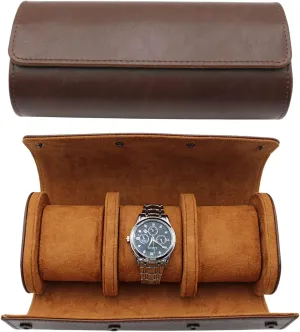 Watch Travel Case Portable Organizer - Luxury Watch Roll Travel Box Recycled Leather Watch Storage and Display for Men and Women (WCASE-3-VintageBROWN)