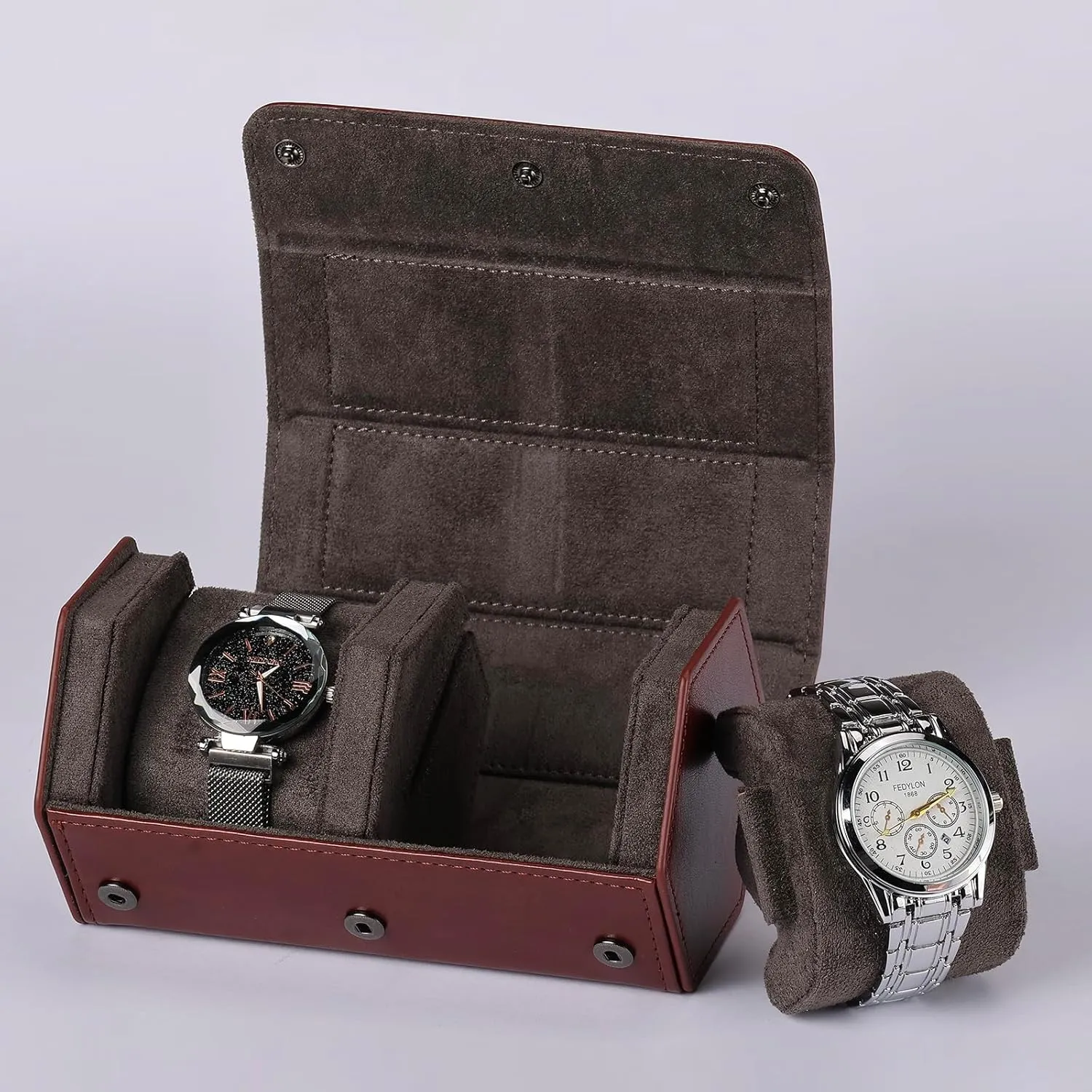 Watch Travel Case Portable Organizer - Luxury Watch Roll Travel Box Recycled Leather Watch Storage and Display for Men and Women