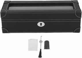 Watch Box with Glass Window Microfiber Leather Exquisite Soft Plush Lining 5 Slot Watch Case for Mechanical Watch (Black)