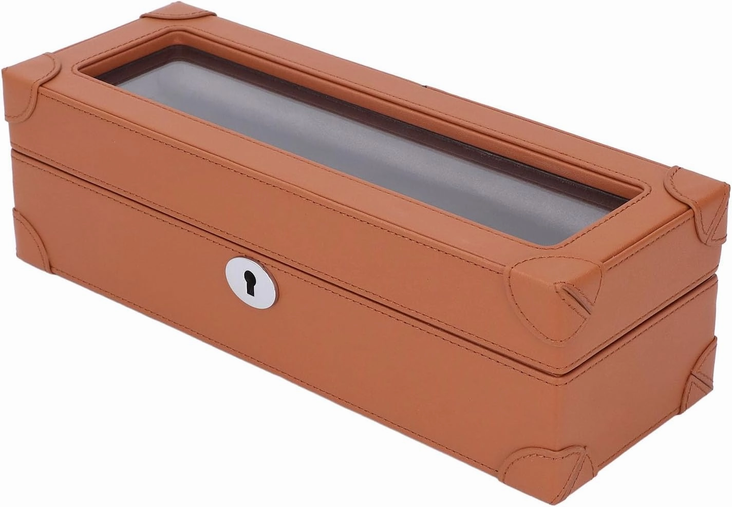 Watch Box with Glass Window Microfiber Leather Exquisite Soft Plush Lining 5 Slot Watch Case for Mechanical Watch (Brown)