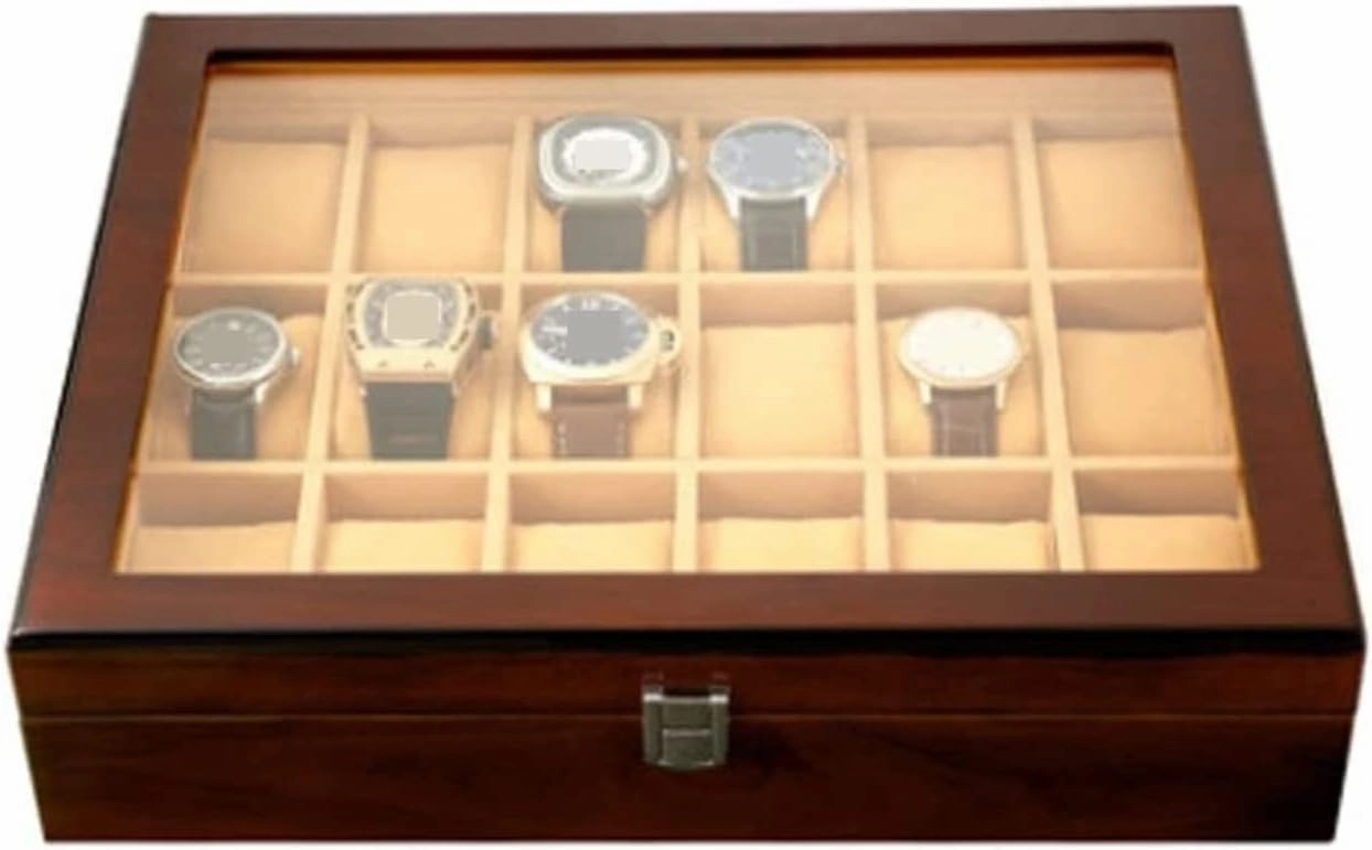 Watch Box Wooden with Transparent Glass Cover Storage Lockable Jewelry Case